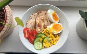 Bowl with array of colourful foods