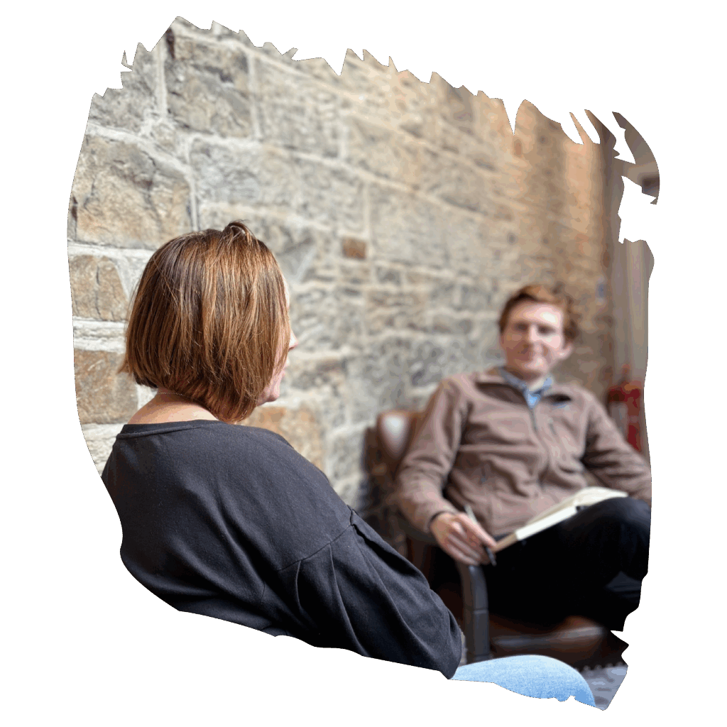 two people in conversation