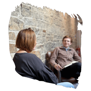 two people in conversation