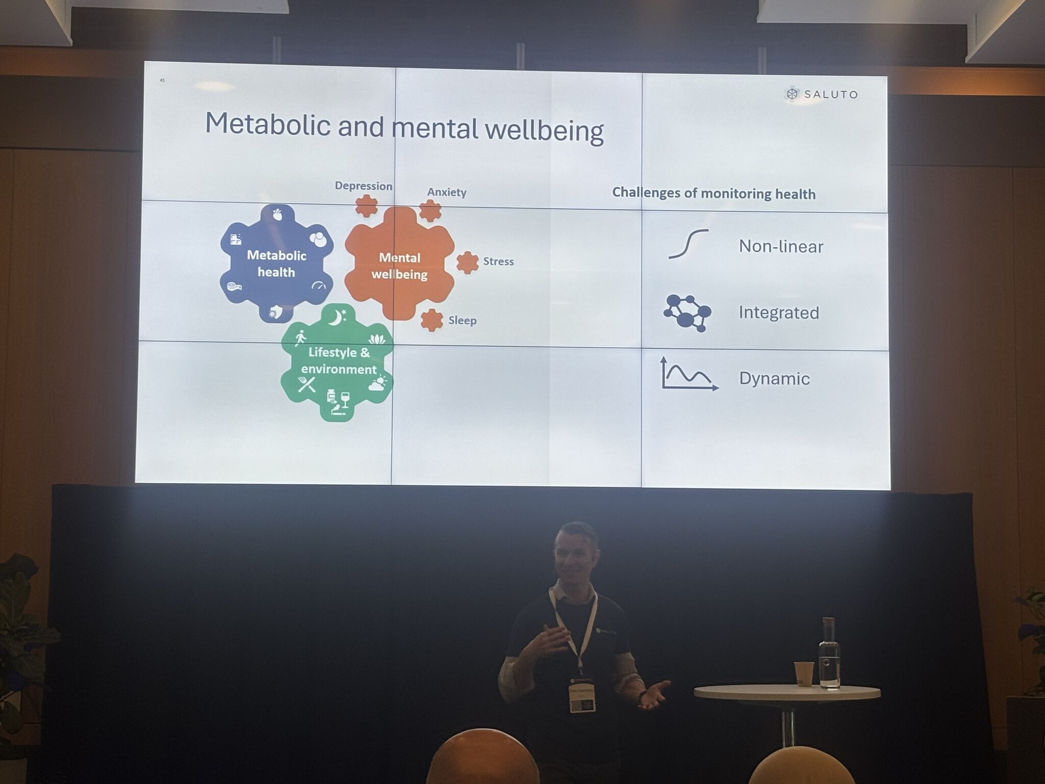 Presentation during Wellbeing at Work World Summit - men in front of the screen.