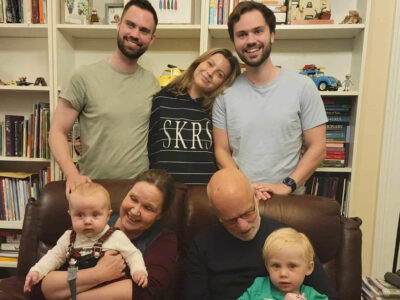 Emma with her children and grandchildren and her husband John - her story about materhood, postnatal depression and being a grandmother